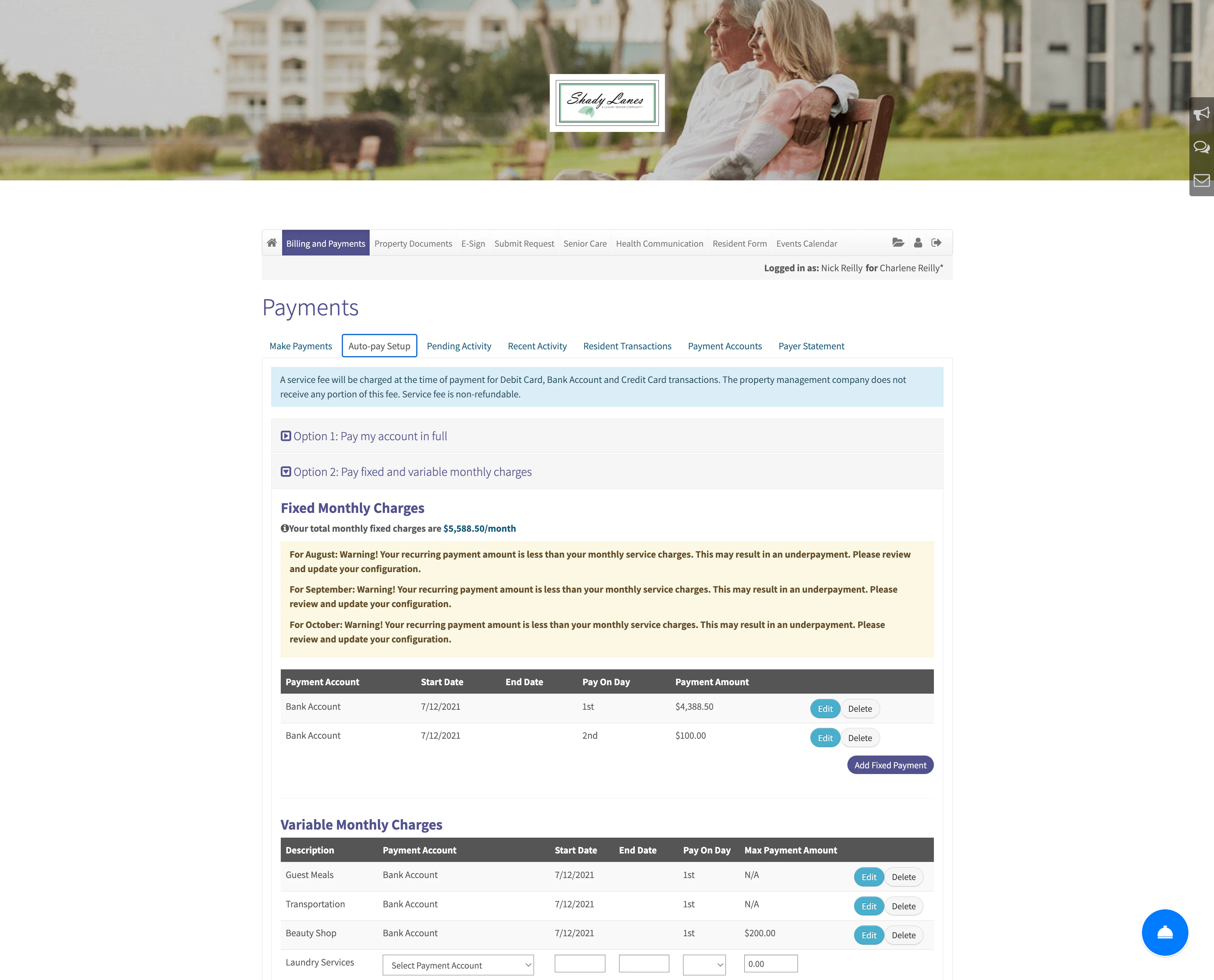 screenshot of RentCafe Senior Living Portal